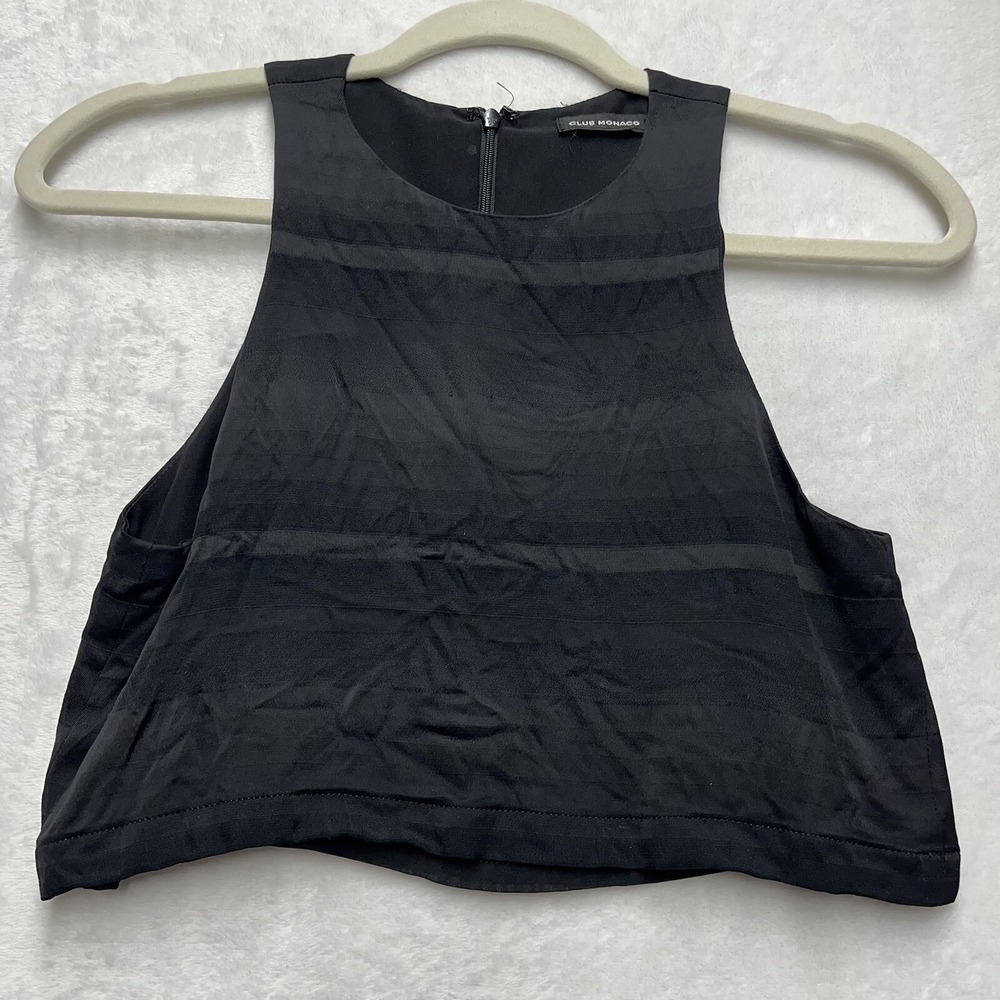 Club Monaco Sleeveless Crop Top Womens XS Black Zipper Back